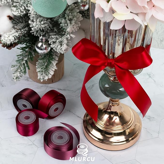 Red Satin Ribbon 1 Inch Assorted Burgundy, Dark Red, Maroon, Wine, Rose White, Double Faced Satin Ribbon for Flower Bouquet, Gift Wrapping, Wedding Invitation, Bows, Crafts, Gift Bags - 30Yards