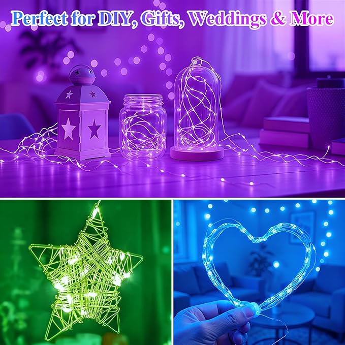 Lakumu 12-Pack Fairy Lights, 7FT 20 LED Battery Operated String Lights, Waterproof Silver Wire Firefly Lights with 6 Colors, for Mason Jars DIY Bedroom Wedding Party Centerpiece Table Decor