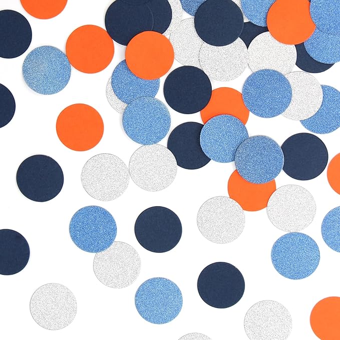 Blue-Silver Orange Space Party-Decorations Confetti, 300pcs Graduation 2025 Glitter Paper Table Confetti Birthday Boy Baby Shower Decorations Dots Lasting Surprise