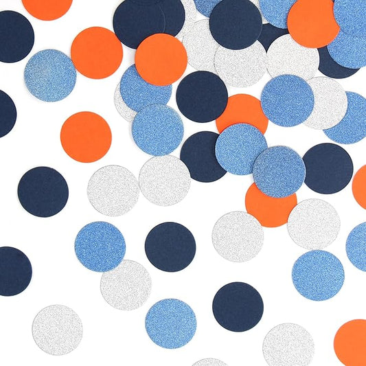 Blue-Silver Orange Space Party-Decorations Confetti, 300pcs Graduation 2025 Glitter Paper Table Confetti Birthday Boy Baby Shower Decorations Dots Lasting Surprise