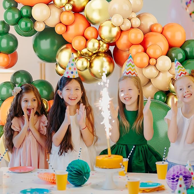 Orange Green Balloons Arch Garland Kit-123Pcs Metallic Gold Balloon Nude Balloon for Bridal Shower,Christmas,Birthday,Wedding,Thanksgiving Party Decoration.