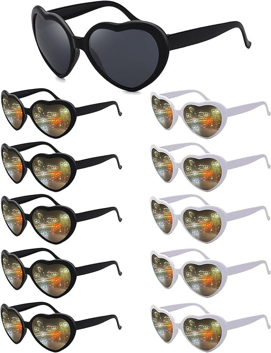 10 Pack Heart Sunglasses for Women Men Heart Effect Diffraction Glasses Oversized Bachelorette Party Sunglasses