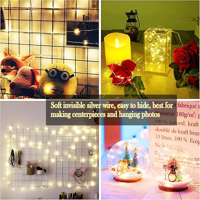 SmilingTown Battery Operated Fairy String Lights 24 Pack 20 LED 7.2ft Starry Firefly Copper Wire for Wedding Party Table Centerpiece Halloween Christmas Decorations (Warm White)