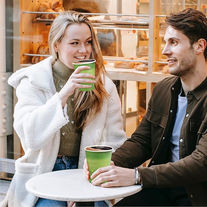 Yes!Fresh Special Green Grass Design, Disposable Hot Paper Cup,Eco-friendly,100% Blodegradable&Compostable, (12 oz,100 Count,No lids)