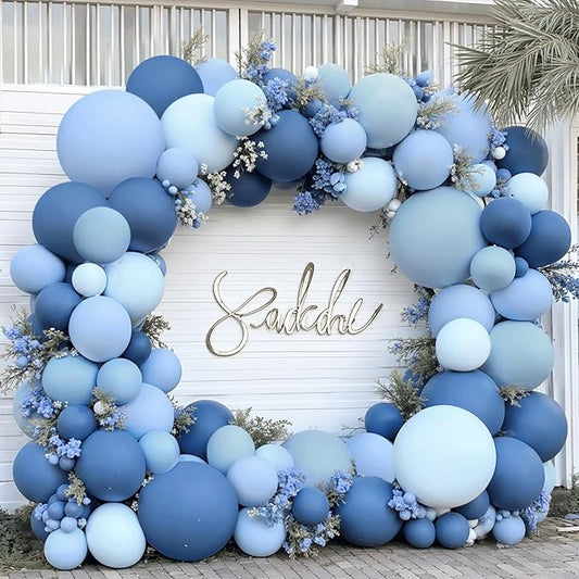 Dusty Blue Balloons Arch Kit, Double Stuffed Dark Blue Balloons Denim Light Pastel Blue Balloon Garland for Birthday Wedding Baptism Graduation Gender Reveal Party Decoration