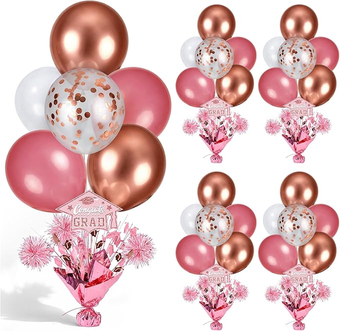 4 PCS Graduation Centerpieces for Tables Balloons Stand Holder Kit College Graduation Decorations 2026 Metallic Glitter Foil Balloon for Graduation Party Decorations Prom Send off Party Decor