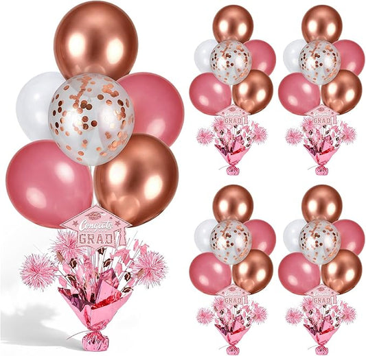 4 PCS Graduation Centerpieces for Tables Balloons Stand Holder Kit College Graduation Decorations 2026 Metallic Glitter Foil Balloon for Graduation Party Decorations Prom Send off Party Decor