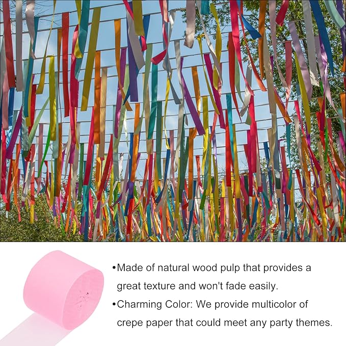 Crepe Paper Roll, Light Pink Crepe Paper Streamers Sheets, [for Party Streamer Decorations, Birthday Party] - 1.8 Inch x 82 ft / 2 Roll