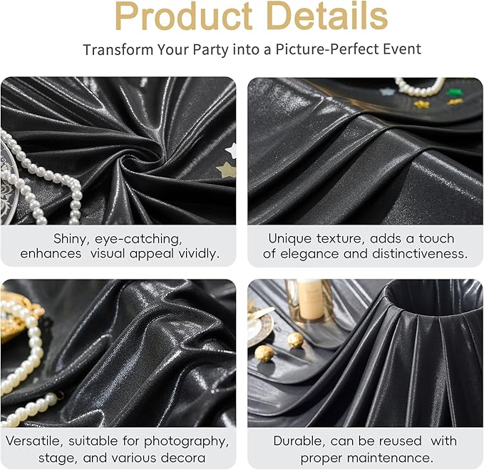 10x10ft Black Glitter Sequin Photo Backdrop Curtain for Parties Wrinkle Free Shimmer Polyester Photoshoot Curtains Drapes Backdrop for Wedding Birthday Baby Shower Shiny Background 2 Panels 5x10ft
