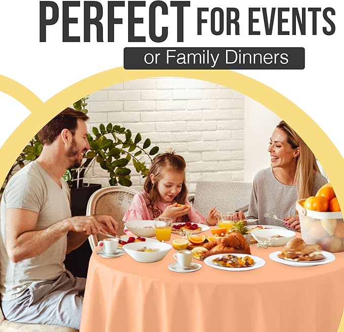 Exquisite 66% Thicker Premium Peach Round Tablecloth 0.5 Mil 6 Pack Plastic Table Cloth Disposable 84 Inch Round Plastic Tablecloth Won't Tear Easily Like Cheap Thin Brands