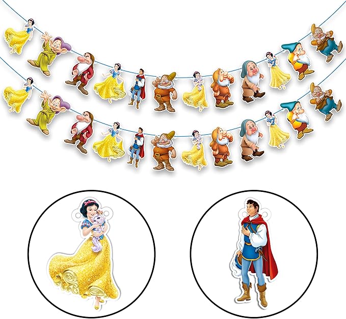 Snow White and The Sevn Dwafs Garland Decoration – Magical Princess Birthday Party Supplies – Colorful and Durable Birthday Garland for Party Decorations – Perfect for Boys and Girls Celebration