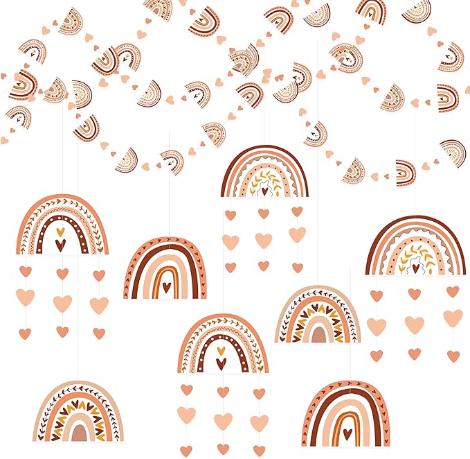 Boho Rainbow Party Decorations Rainbow Heart Boho Hanging Cutout Garland Streamer for Groovy Retro Hippie Birthday Baby Shower Wedding Engagement Party Supplies Classroom Nursery Wall Ceiling Decor