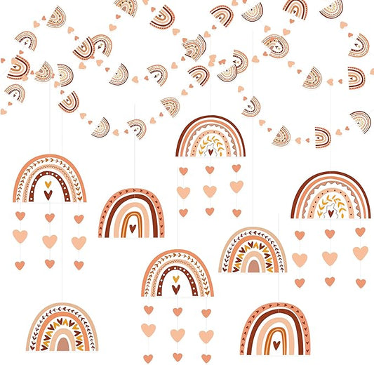 Boho Rainbow Party Decorations Rainbow Heart Boho Hanging Cutout Garland Streamer for Groovy Retro Hippie Birthday Baby Shower Wedding Engagement Party Supplies Classroom Nursery Wall Ceiling Decor