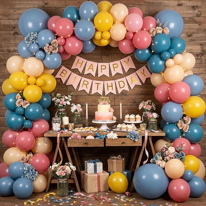 RUBFAC Colorful Balloons Boho Rainbow Party Balloon 65pcs 12 Inches Assorted Latex Balloon for Baby Shower Boho Birthday Wedding Party Decorations
