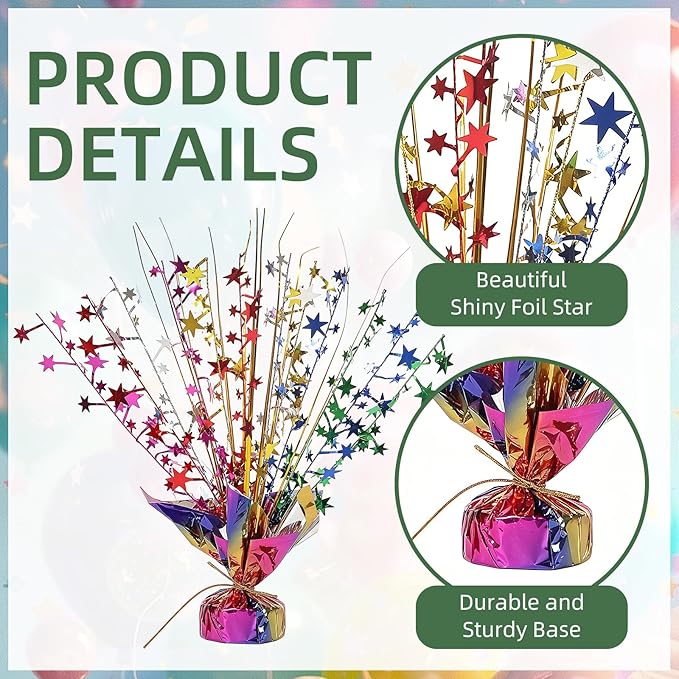 20 Pack Colorful Star Table Decorations Metallic Foil Spray Centerpiece Burst Table Centerpieces for Birthday Party Decoration Graduation Wedding Baby Shower Party Supply (Colorful)