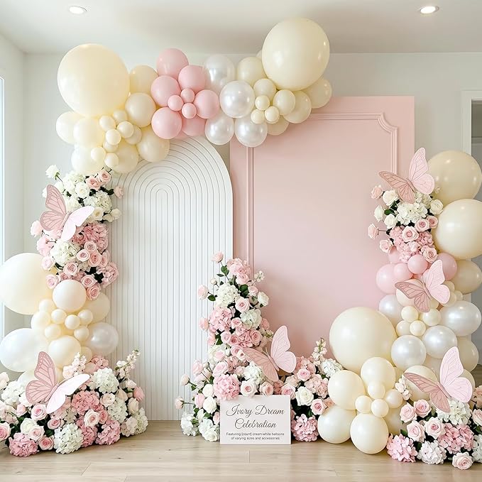 RUBFAC 135pcs Ivory White Balloons Different Sizes 18 12 10 5 Inch Latex Balloon Garland Arch for Party Decoration Birthday Gender Reveal Wedding Anniversary Baby Shower Party Supplies