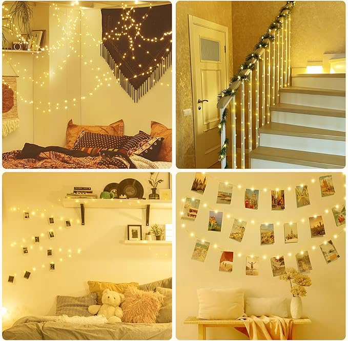 2 Pack 46Ft Fairy Lights Battery Operated, 140LED RGB Color Changing Sliver Wire String Lights for Bedroom,Backyard,Wedding,Tree, Mason Jar, Wall, Stairs,Christmas Decor