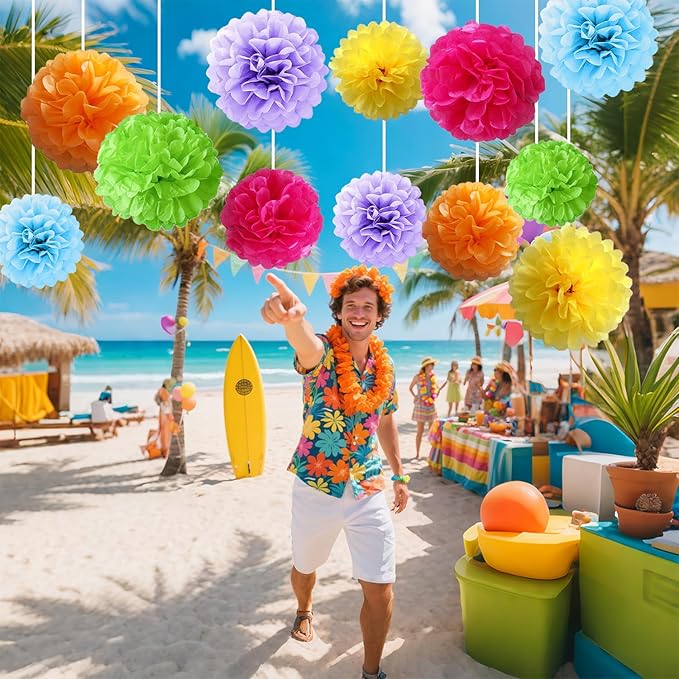 12 Pcs Tissue Paper Pom Poms Flowers for Birthday Party Mexican Party Fiesta Classroom Playroom Festive Decorations