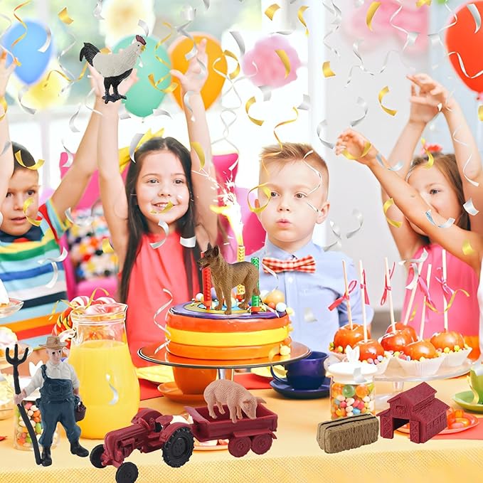 MEMOVAN Realistic Mini Barn Farm Figures Toys Tractor Playset Plastic Farm Animals Figurines Farmer Cake Toppers Farmer Vehicle Toy Truck with Trailer for 3-12 Years Old Kids Boys Girls Toddler