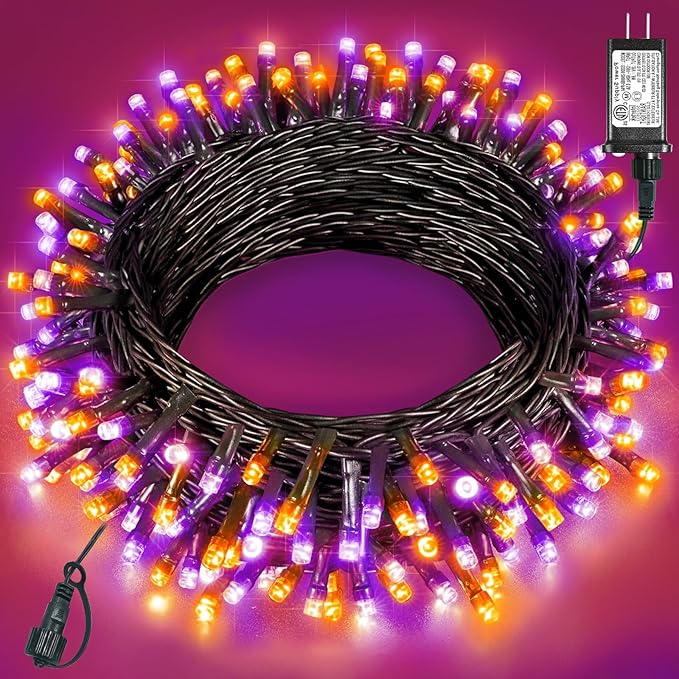 40FT 120 LED Christmas Lights Outdoor, Orange and Purple Christmas String Lights Waterproof, 8 Modes Connectable Christmas Tree Lights for Indoor Home Patio House Holiday Decorations