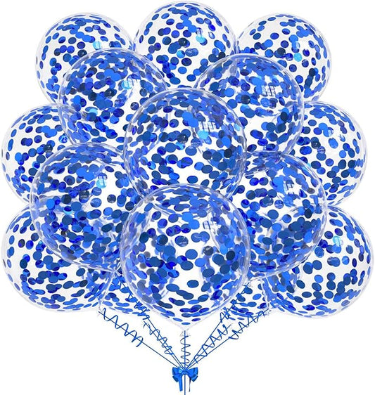 50pcs Blue Confetti Balloons,12 inch Latex Balloon with Blue Confetti Inside for Birthday Family Party Wedding Party Baby Shower Decoration Supplies