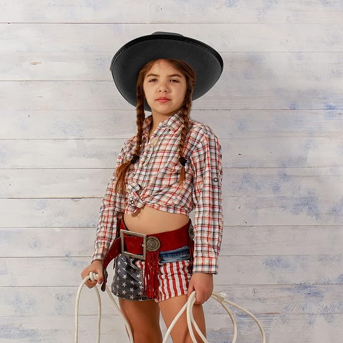 4 Pack Kids Cowboy Hat Felt Western Cowboy Hat Wide Brim Cowgirl Hat for Boys Girls Cosplay Party Costume Accessory