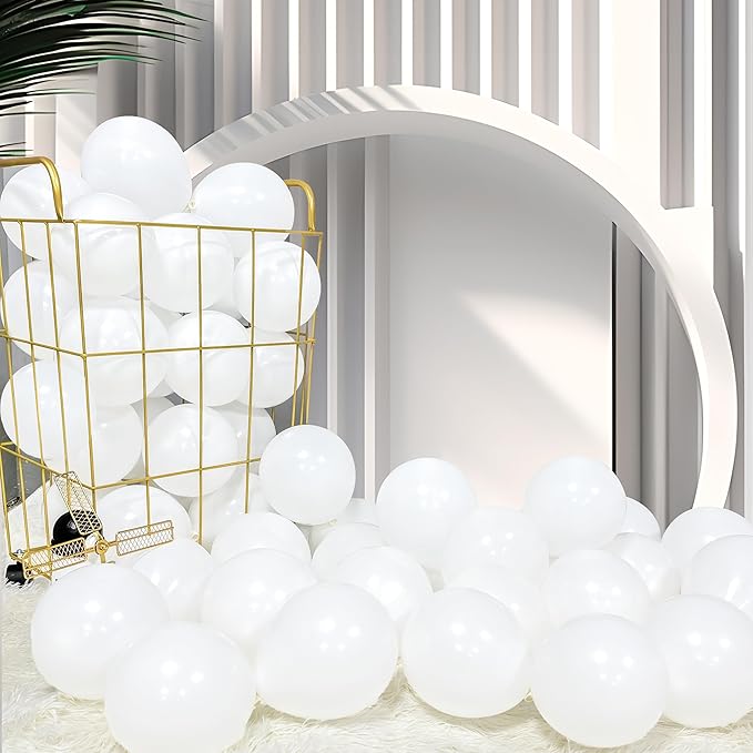 Firomi Small White Balloons 5-inch 100 Pack Helium Matte Round Thicken White Latex Balloon for Wedding Birthday Party (with 2 Ribbons)