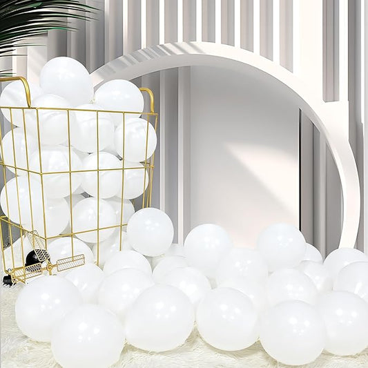 Firomi Small White Balloons 5-inch 100 Pack Helium Matte Round Thicken White Latex Balloon for Wedding Birthday Party (with 2 Ribbons)