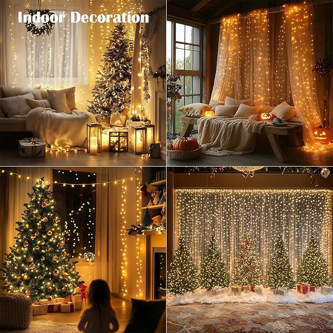 Fairy Lights Plug in,2Pack 100FT 300LEDs Waterproof Led String Lights,8Modes Remote Twinkle Light for Outdoor Indoor Christmas Wedding Birthday Garden Party Decorations,Silver Wire,Warm White
