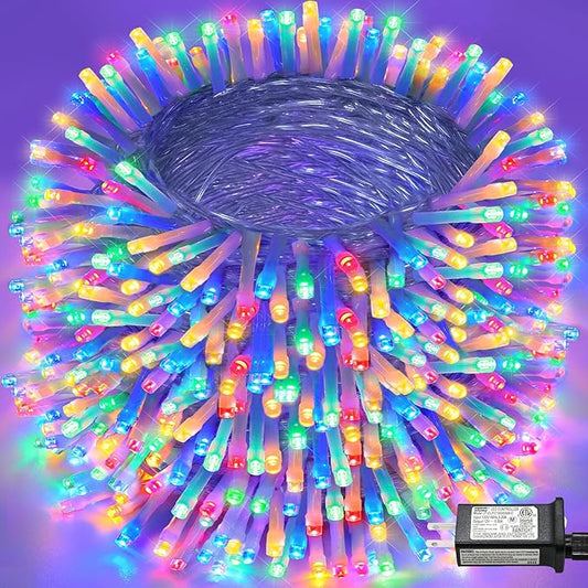 262FT 800 LED Outdoor String Lights, Extra Long Christmas Lights Indoor Waterproof, 8 Modes Plug in Twinkle Fairy Lights Clear Wire for Outside House Patio Garden Party Decorations, Multicolor