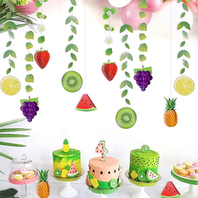 Cheerland Fruit Decor Hanging Fruit Themed Party Decorations Tropical Banner Garland for Luau Party Decoration Hawaiian Theme Birthday Decoration Twotti Fruity Baby Shower Decoration Pack of 12