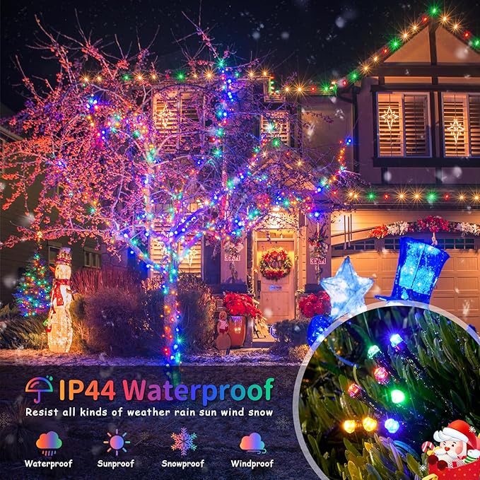 JMEXSUSS 500 LED Christmas String Lights Outdoor, 173ft 8 Modes Multicolor Christmas Lights Plug in, Waterproof Green Wire LED Christmas Tree Lights for Indoor Tree Xmas Decor