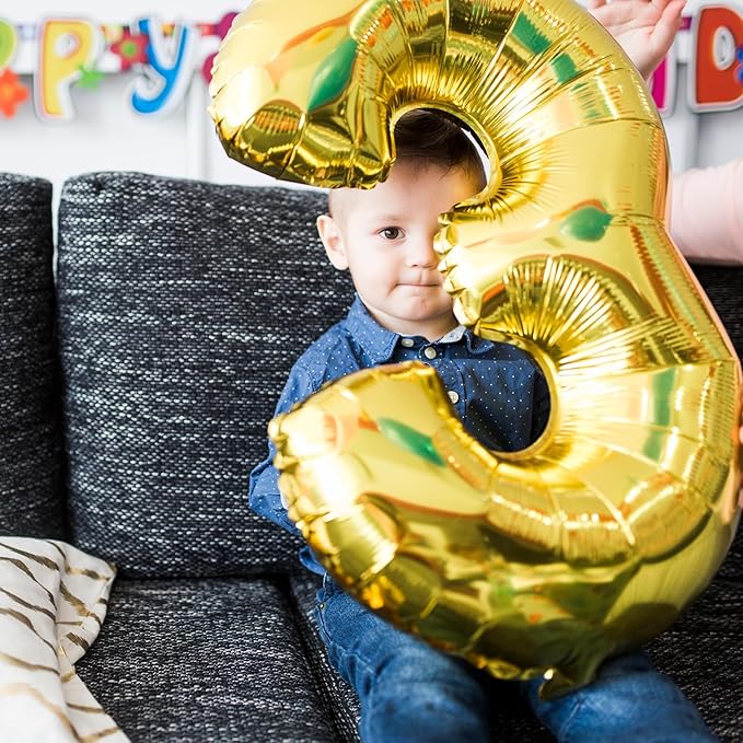 40 inch Number Balloon 0-9 Gold Large Number 3 Balloons,Digital Balloons for Birthday Party Celebration Decorations Supplies, Helium Foil Number Balloons for Wedding Anniversary