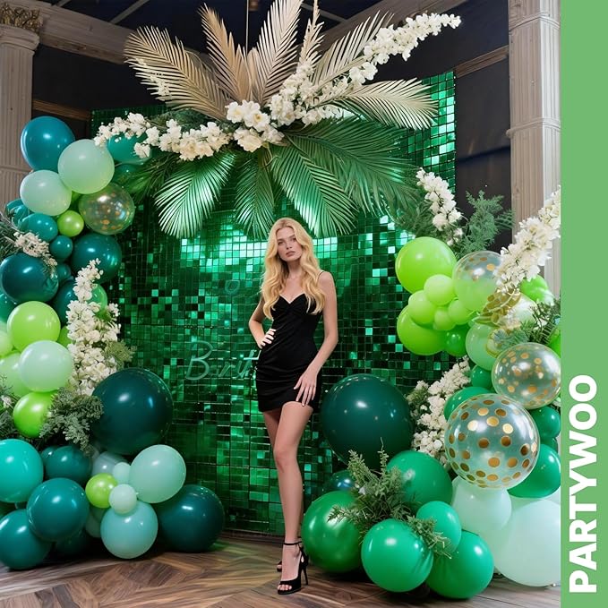 PartyWoo Green Balloons 66pcs 12 Inch Light Lime Dark Emerald Hunter Forest Metallic Green Gold Confetti Balloons for Baby Shower Wedding Engagement Jungle Woodland Birthday Party Decorations