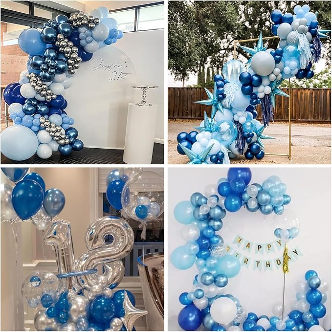 60 Pcs Blue and Silver Balloons, Navy Royal Blue Silver Party Balloons with Metallic Confetti Helium Latex Balloons for Birthday Baby Showers Fathers Day 2025 Graduation Decoration