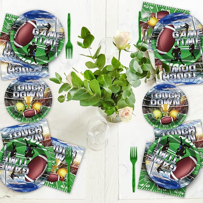 96 Pcs Football Party Paper Plate and Napkins Supplies Disposable Football Sports Party Birthday Decorations Favors for Party Favors 24 Guests