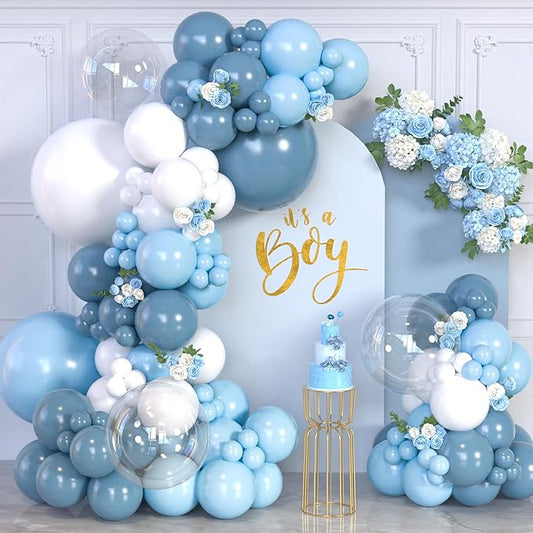 YAOWKY Dusty Blue and White Balloons Garland Arch Kit,111pcs 18 12 5 Inch White Blue and Bobo Latex Balloons for Baby Shower, Graduation, Wedding, Bridal Shower, Birthday Party Decorations