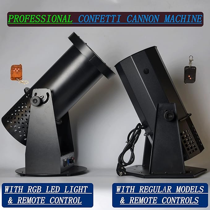 1500W Professional Confetti Machine RGB 12LEDs Cannon Machine Electric Confetti Launcher Confetti Tubes W/Wireless Remote & DMX, for Special Event, Parties, Club, Wedding, Concerts