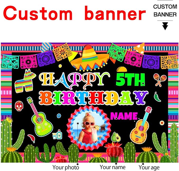 Custom Space Mexican Fiesta Carnival Happy Birthday Party Decorations Supplies Personalized Mexican Fiesta Carnival Birthday Backdrop Banner(5x7.5ft)