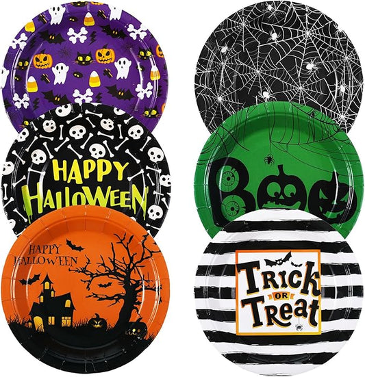 Umigy 120 Pcs Halloween Paper Plates 7 Inch Spider Web Party Plates, Pumpkin Spooky Disposable Tableware Supplies for Appetizer, Lunch, Dinner, Dessert
