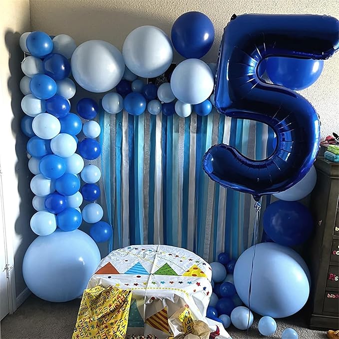 Navy Blue 5 Balloons, 40" Giant Helium Foil Number 0-9 Dark Blue Birthday Balloon for Boys, Self Inflating Digit 5 Balloons for Men Anniversary New Year Party Decorations Supplies