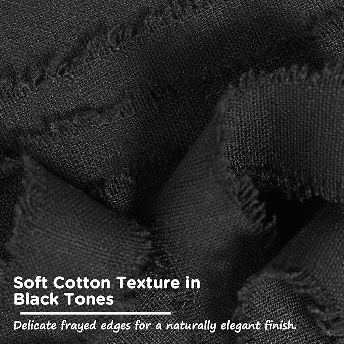 Black Cotton Ribbon 5/8 Inch Black 3 Rolls 21 Yards Frayed Edge Fabric Set for Wedding Decor, Graduation Party, Gift Wrapping, Gothic Party & Halloween Decor
