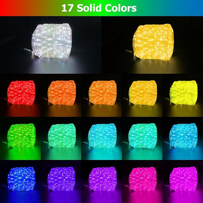 50ft LED Rope Lights 25 Colors, Outdoor IP68 Waterproof Warm White RGB Tube String Lights with 149 Modes and 4 Brightness, Rope Lights for Outside, Yard, Deck, Fiesta Party, Birthday Decorations