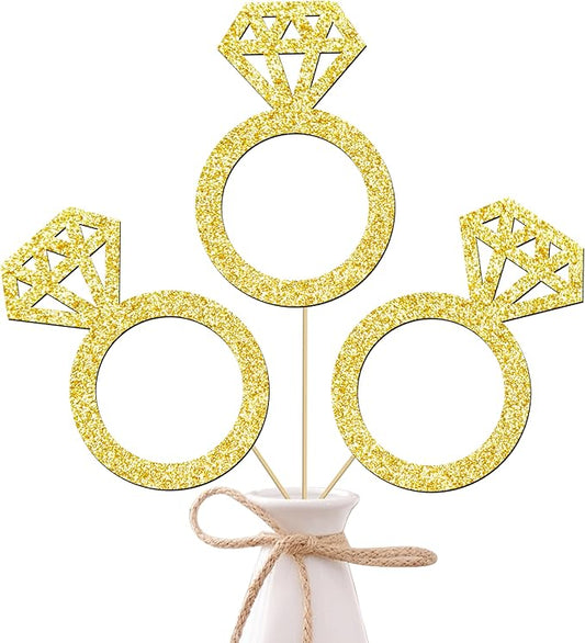 12pcs Gold Glitter Diamond Ring Theme Centerpiece Sticks Engagement Party Centerpieces for Table Wedding Party Table Decorations for Marriage Anniversary Bridal Shower Valentines Party Supplies