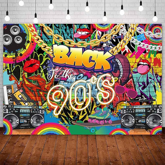 Sensfun 90's Party Decorations Back to 90's Banner 90's Backdrop Hip Hop Graffiti Brick Wall Background Retro 1990s Birthday Party Decorations Backdrop for Photography Photo Booth Props 8x6ft