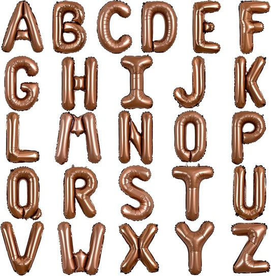 TONIFUL 52 Pieces 16 Inch Chocolate Letter A-Z Balloons,Brown Custom Phrase Mylar Alphabet DIY Personalized Phrase Banner for Thanksgiving Birthday Anniversary Celebration Graduation Party Supplies
