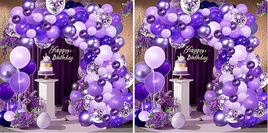 Purple Shades Balloons Garland Arch Kit-116Pcs 5"/10"/ 12" Dark Pastel Light Metallic Confetti Purple Balloons Arch Set for Wedding Birthday Baby Shower Graduation Party Decorations (Pack of 2)