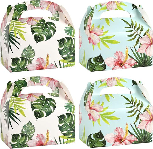 DjinnGlory 36 Pack Hawaiian Luau Party Favor Treat Boxes, Gable Boxes for Wedding, Bridal Shower, Annivesary Parties, All Occasion and Small Bussiness 6.18x3.58x3.39 Inches (Tropical Palm Leaf)