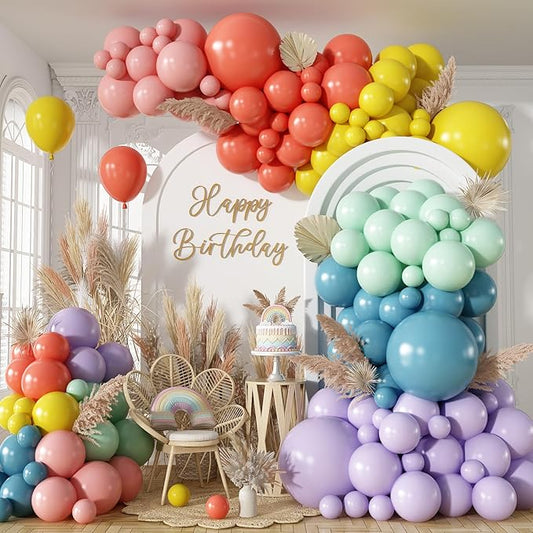 126PCS Muted Boho Rainbow Balloon Arch Garland Kit, Retro Dusty Pink Orange Mustard Yellow Sage Green Slate Blue Balloon for Groovy One Birthday Boho Baby Shower Back to School Daisy Party Decorations