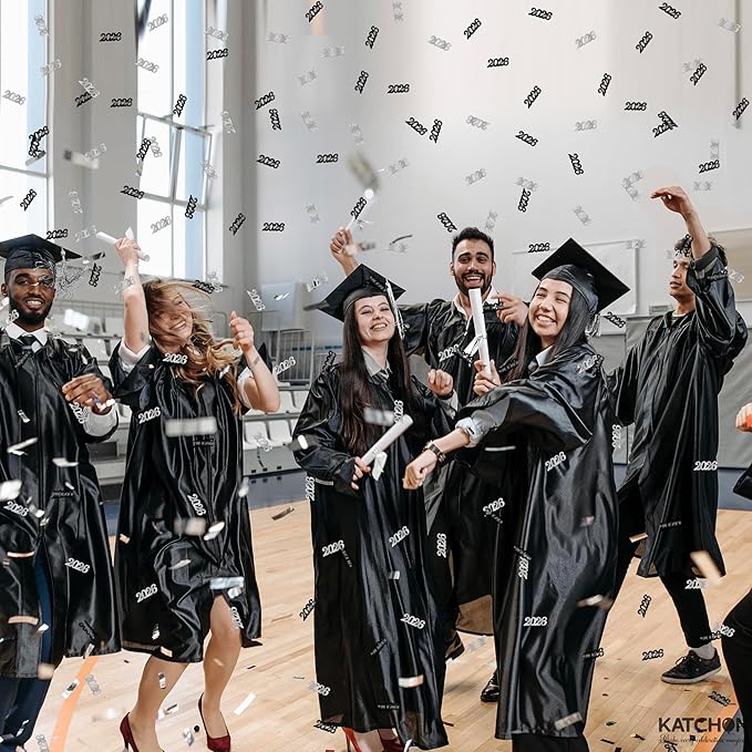 KatchOn, Black and Silver 2026 Confetti - Pack of 500 | Graduation Confetti 2026, Balck and Silver Grad Party Supplies 2026, Graduation Decorations 2026, 2026 Graduation Table Decorations